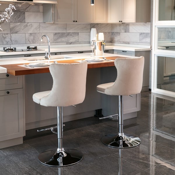 Swivel Velvet Barstools Adjusatble Seat Height