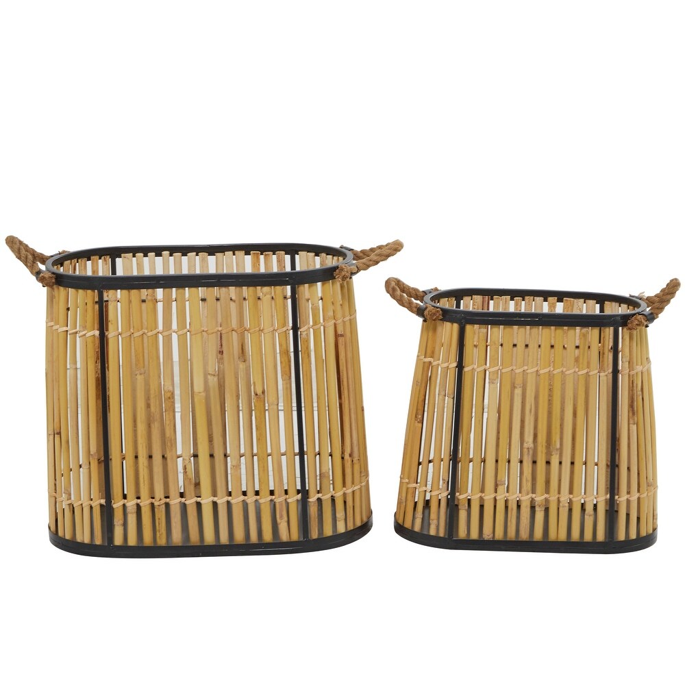 The Novogratz Brown Wicker Handmade Slatted Frame Storage Basket   8.55W x 18.60L x 13.70H