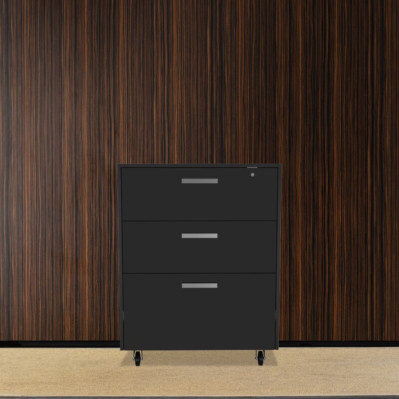 3 Drawers storage cabinet Black filing cabinet Particle Board desk drawers