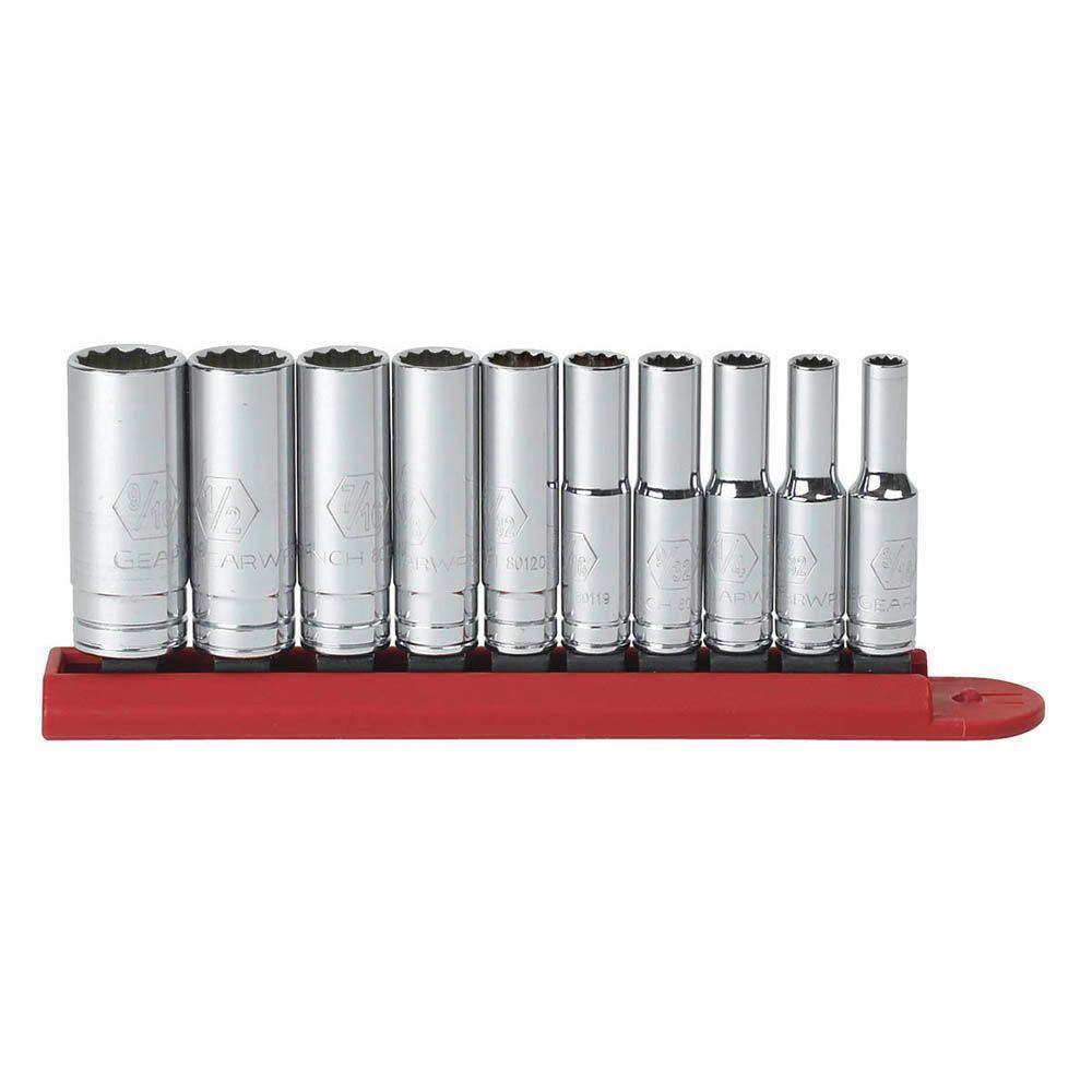 GEARWRENCH 14 in. Drive 12-Point Deep SAE Socket Set (10-Piece) 80309D