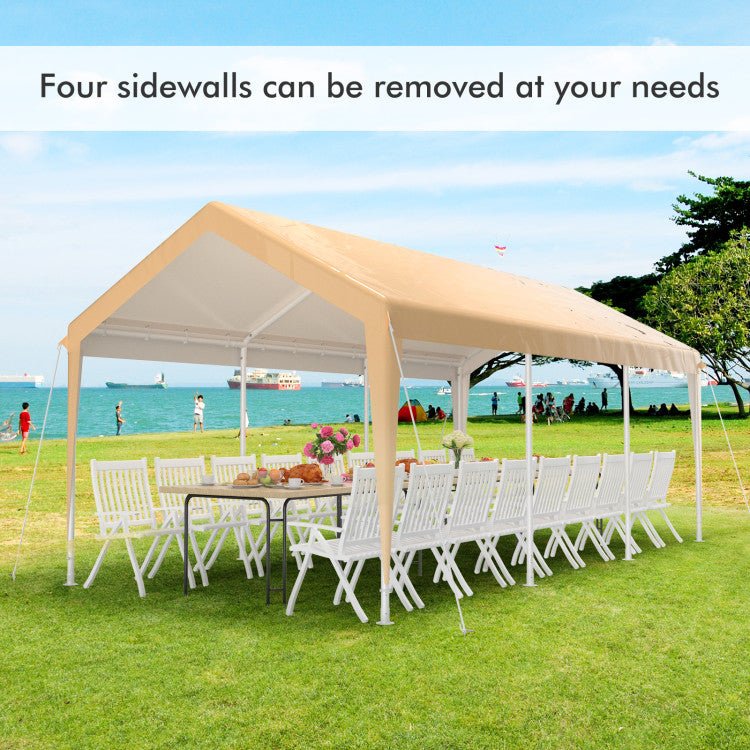 Premium 10x20ft Steel Portable Carport Canopy With Removable Sidewalls