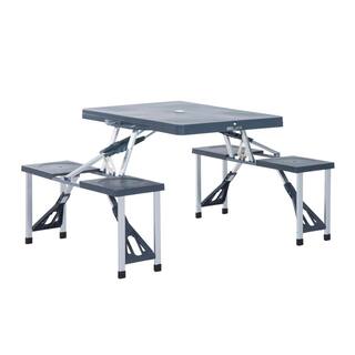 Outsunny Grey 4-Seats Aluminum Picnic Table with Four Chairs and Umbrella Hole 84B-031