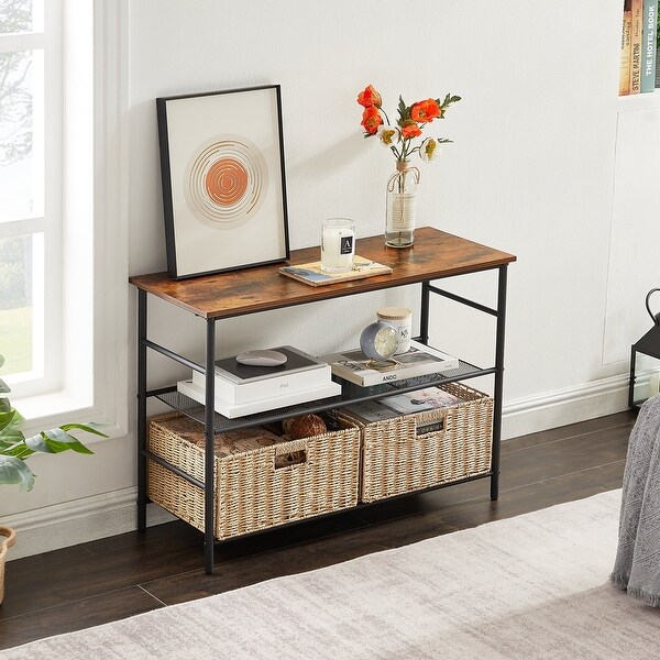 VECELO 3-Tier shelves Console Table/Sofa Table with Removable Storage Baskets