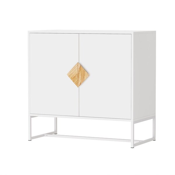 White Square Shape Handle 2 Doors Sideboard