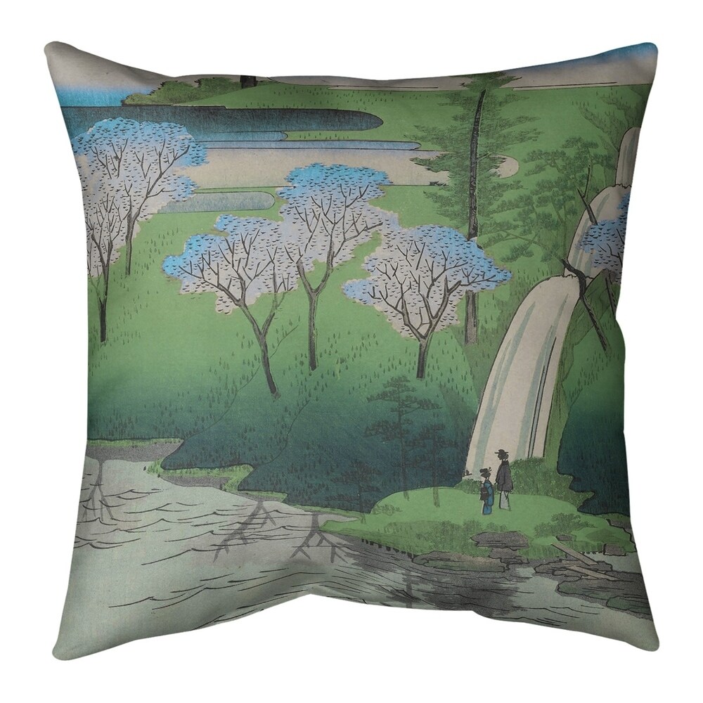 Porch   Den Utagawa Hiroshige 'Chiyogaike Pond' Throw Pillow