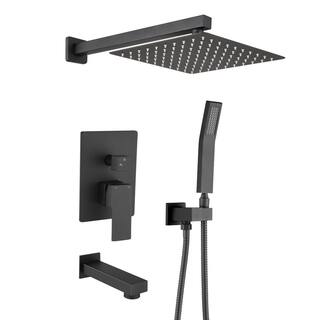 YASINU 1-Spray Square Hand Shower with Tub and Shower Faucet in Matte Black (Valve Included) YN801-12MB