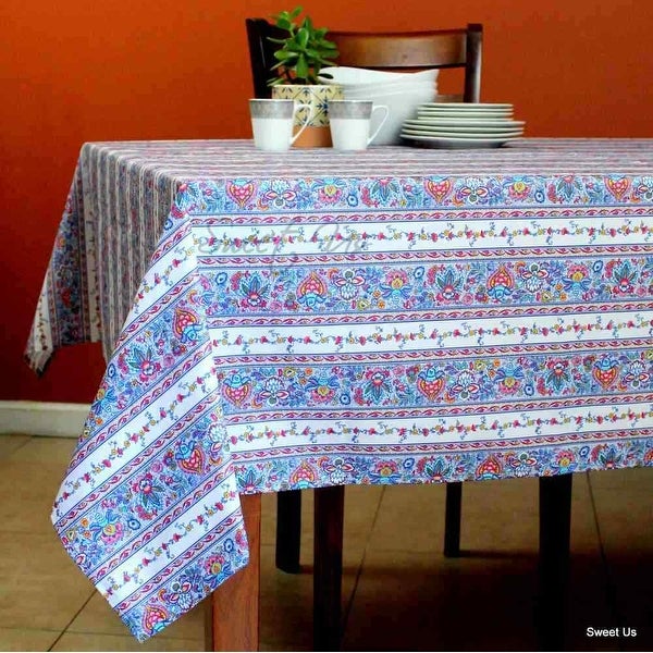 Wipeable Tablecloth Spill Resistant Cotton French Indienne Fleur