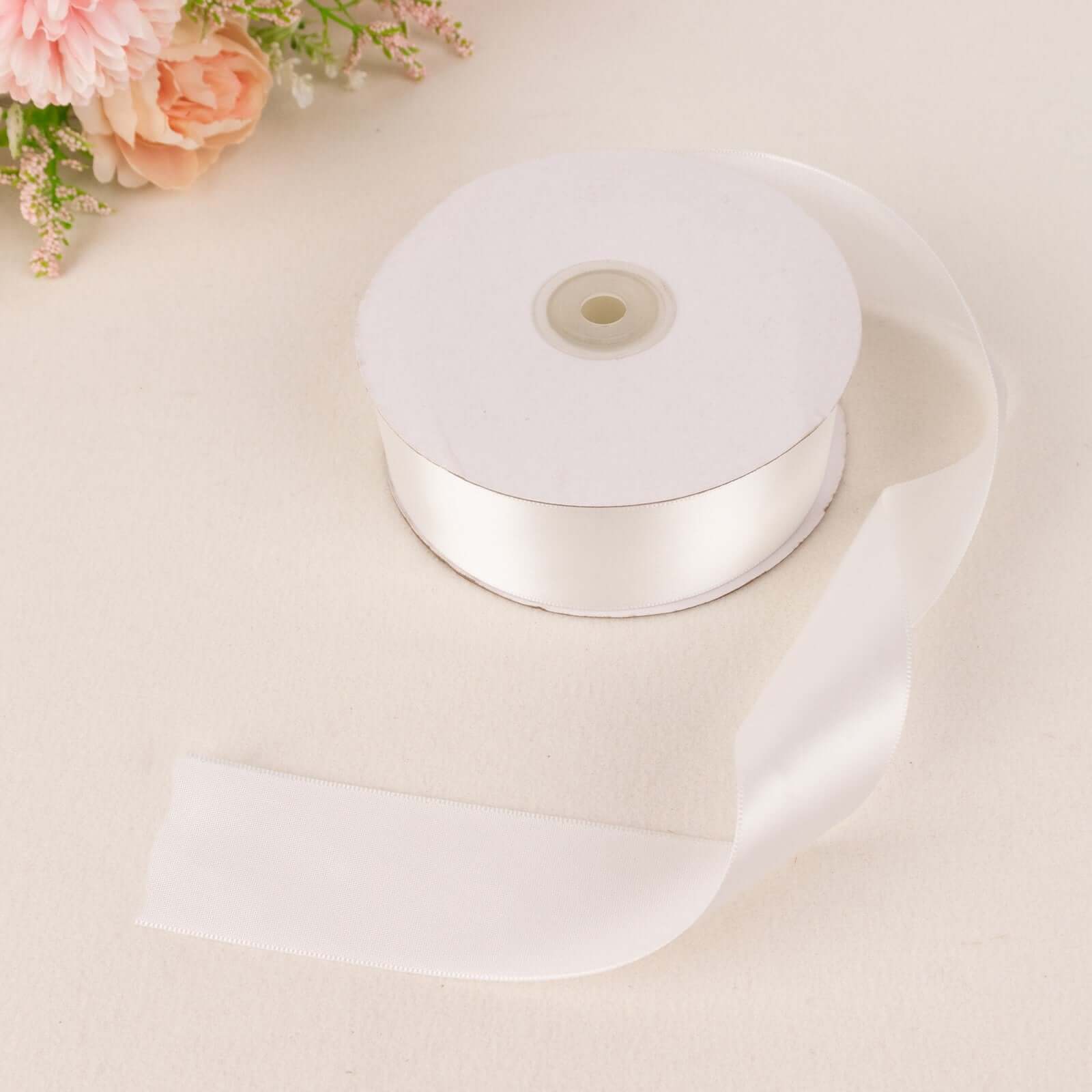 White Single Face Decorative Satin Ribbon 50 Yards 1.5