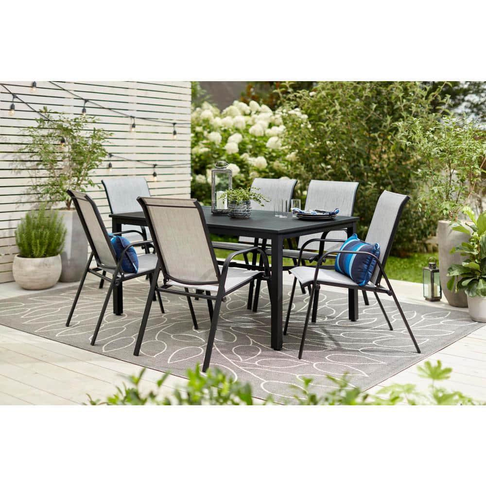 StyleWell Mix and Match Black Rectangle Metal Outdoor Patio Dining Table with Slat Top