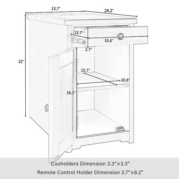 1-Drawer Solid Wood End Table with USB Ports