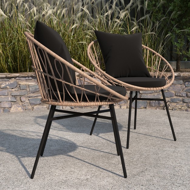 Merrick Lane Set Of 2 Faux Rattan Rope Patio Chairs Papasan Style Indoor outdoor Chairs With Seat amp Back Cushions