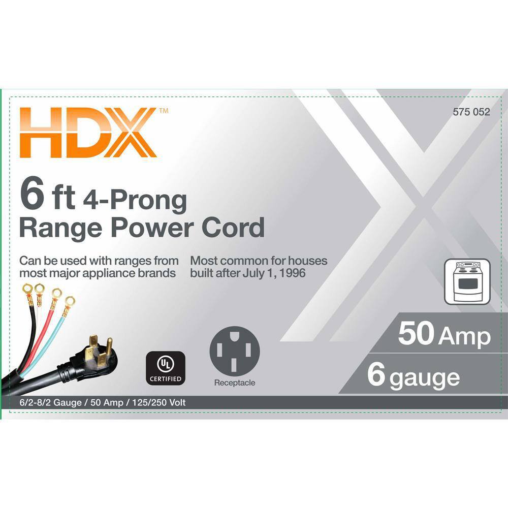 HDX 6 ft. 64 50 Amp 4-Prong Range Power Cord Black HD#575-052