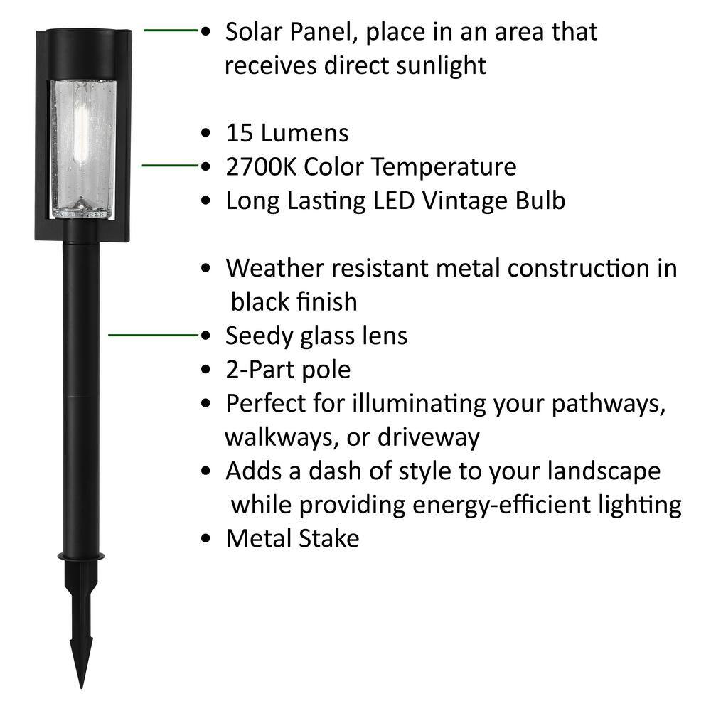 Hampton Bay Clermont Solar Black LED 15 Lumens Modern Bollard Path Light Set with Vintage Bulb (4-Pack) NXT-2366-V