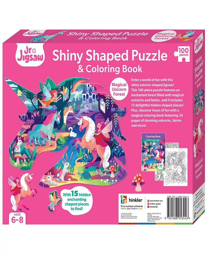 Jr. Jigsaw 100-Piece Jigsaw Puzzle Magical Unicorn Forest Shiny Shaped Puzzle Coloring Book 19.3 x 14.2 Fantasy Themed Jigsaw Unicorns And Fairies Coloring Books Kids Art And Craft Set