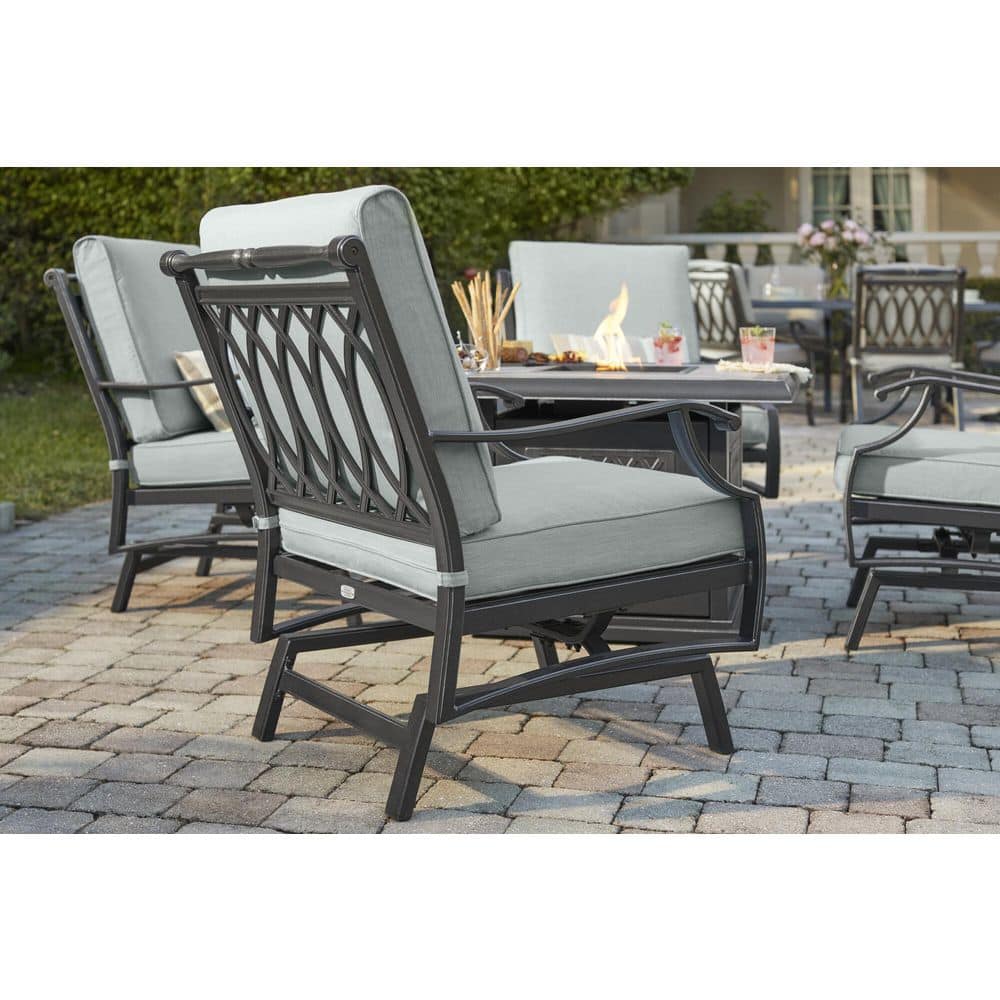 Home Decorators Collection St. Charles 5-Piece Aluminum Motion Outdoor Fire Conversation Patio Fire Pit Set with Sunbrella Cast Mist Cushions FZA71015R-STS