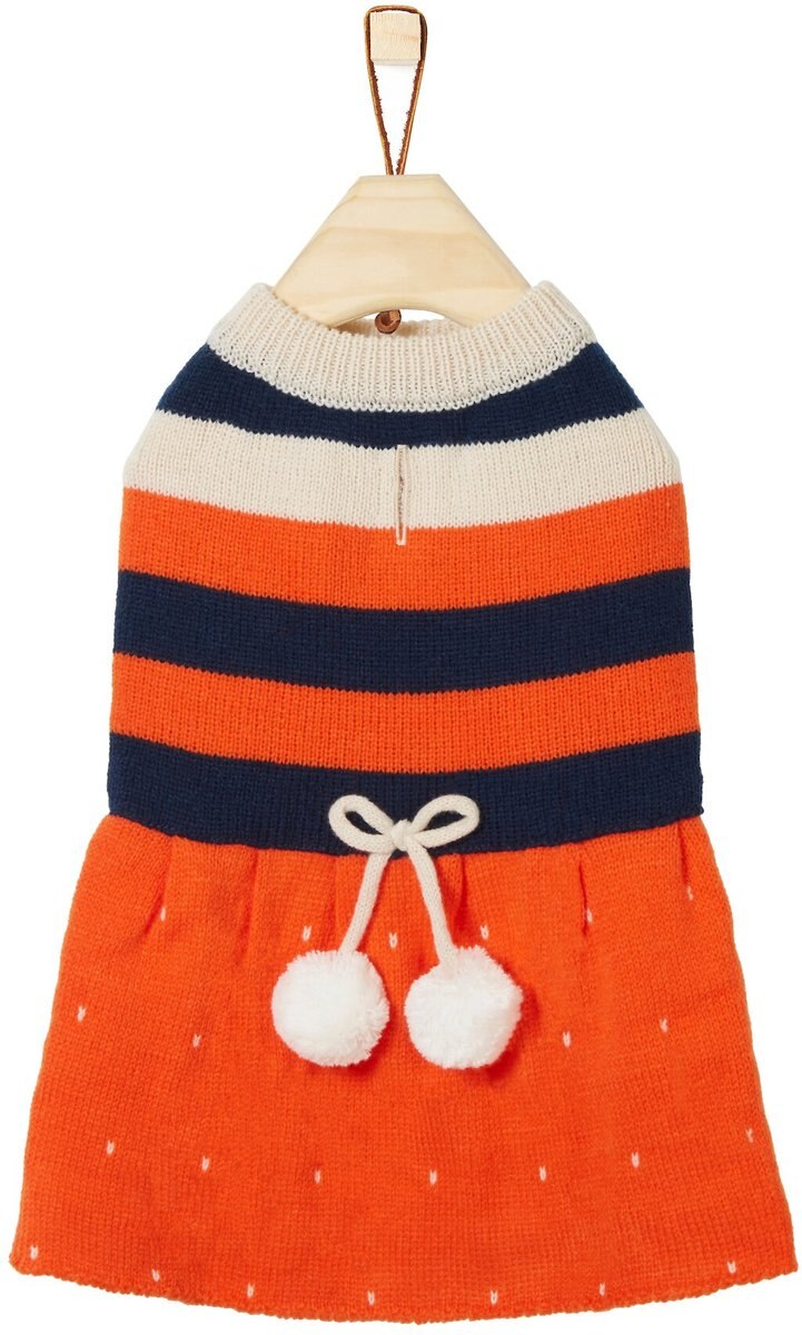 Frisco Pom Pom Bow Striped Dog and Cat Sweater Dress