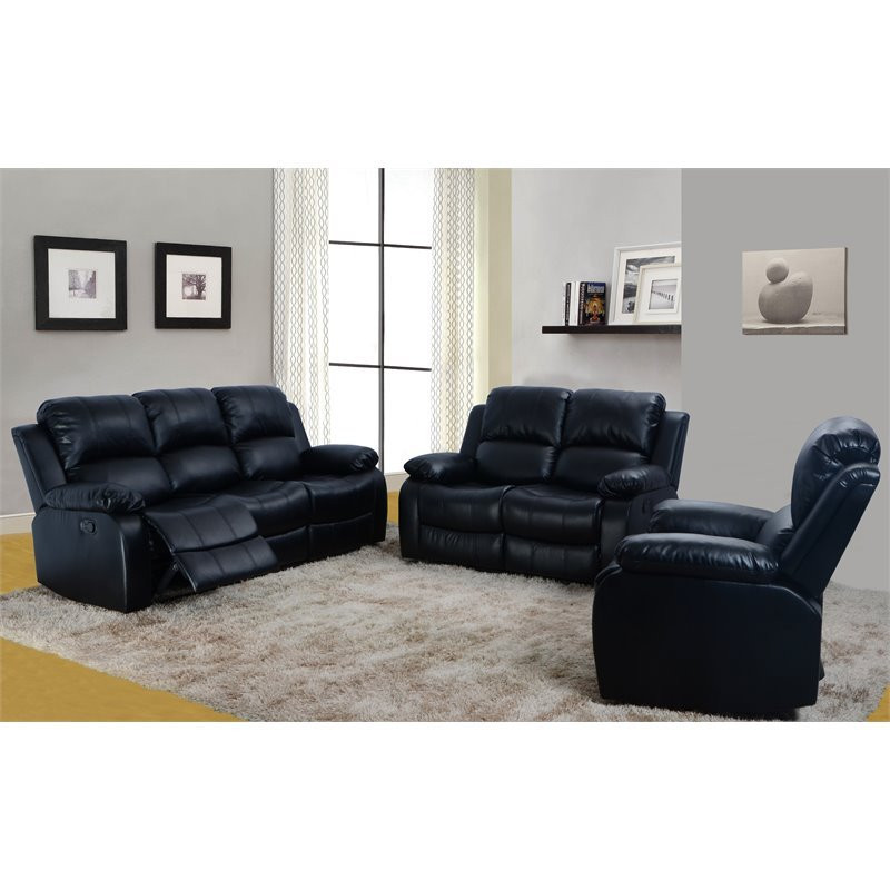 Lifestyle Furniture Raymond 2 Pieces Faux Leather Recliner Sofa Set in Black   Contemporary   Living Room Furniture Sets   by Homesquare  Houzz