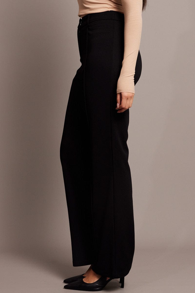 Black Straight Fit Pants High Rise Workwear