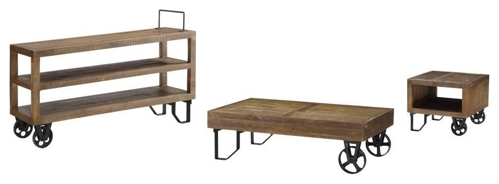 Crafters and Weavers Harding Reclaimed Wood Industrial Cart Console Table   Industrial   Console Tables   by Crafters and Weavers  Houzz