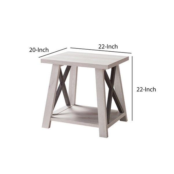 Tess 22 Inch Farmhouse End Table， 1 Shelf， Wood， White Oak， Distressed Grey - 20 L x 22 W x 22 H Inches