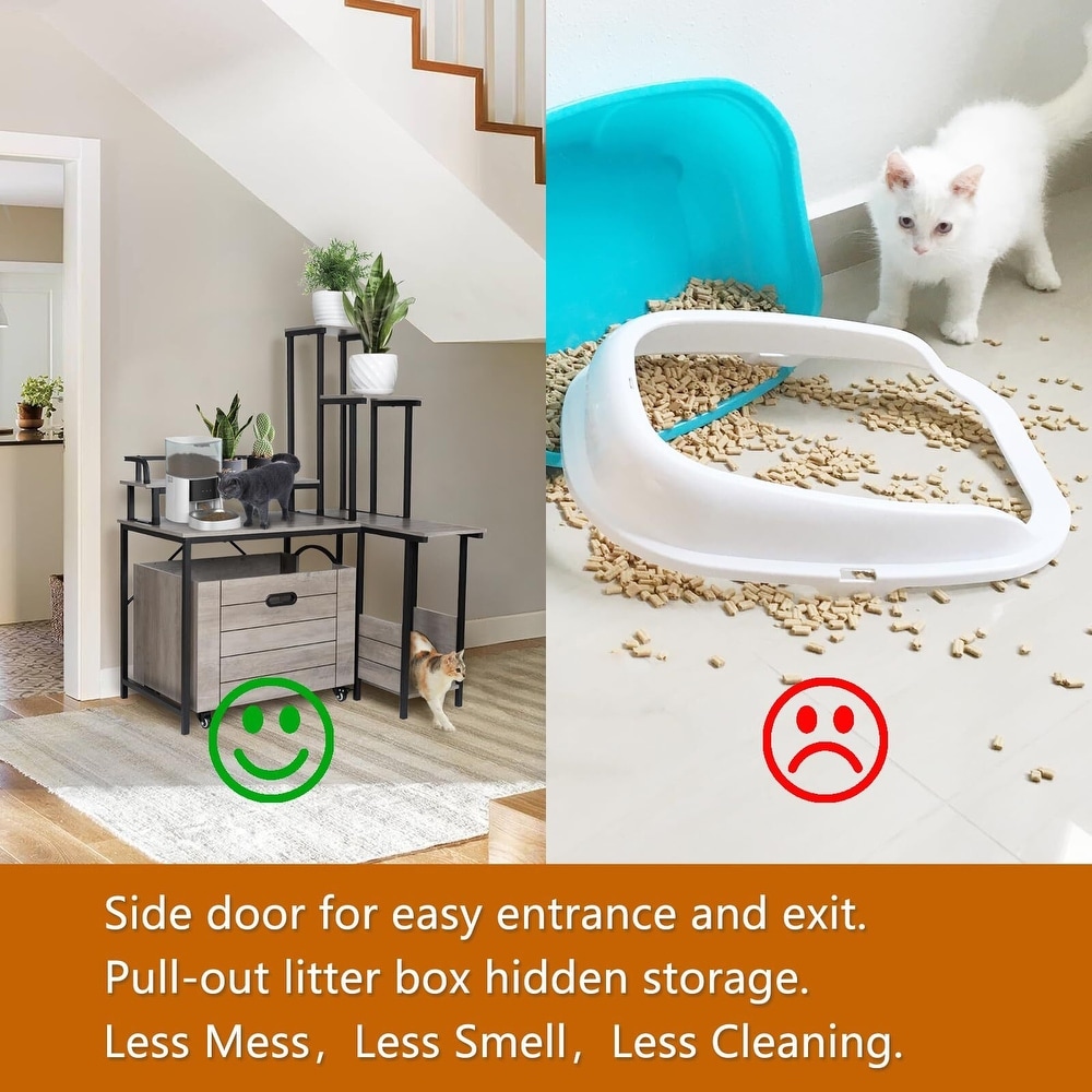 Cat Litter Box Enclosure Furniture with Flower Stand