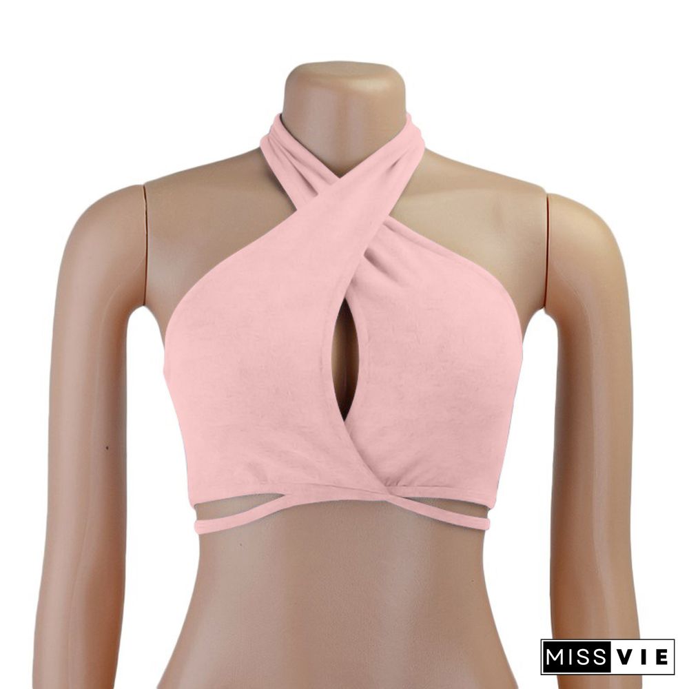 New Summer Chic Fashion Camisoles Sleeveless Halter Bandage Vest Sexy Crop Top Tanks For Women Club Party Hollow Tank Tops