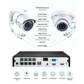 ZOSI 8-Channel 5MP 2TB POE NVR Security Camera System with 8 Wired Bullet Camera 8EN-2615W8S-20A