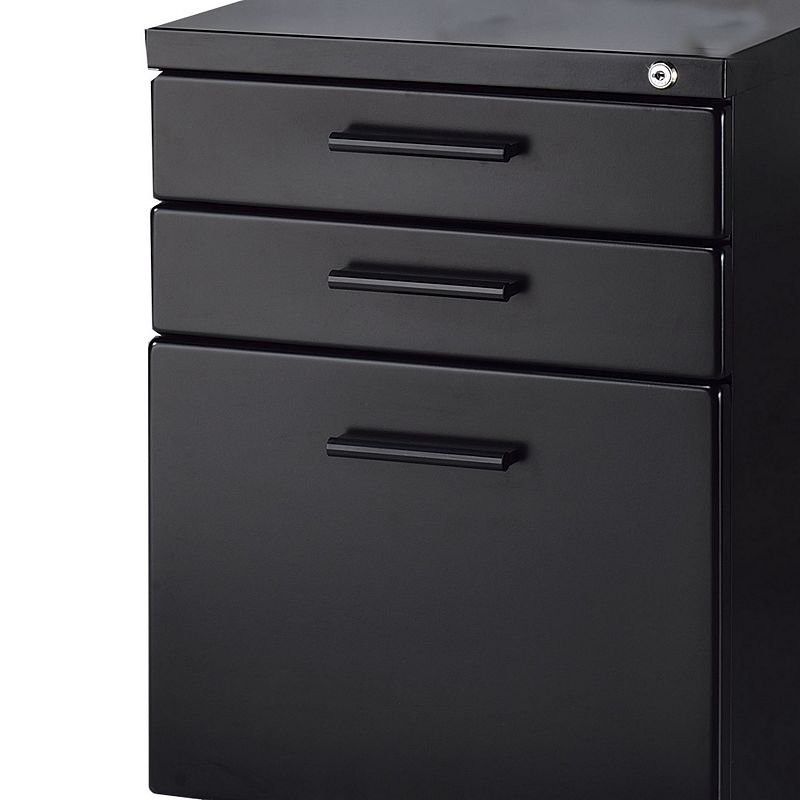 Contemporary Style File Cabinet with Lock System and Caster Support， Black