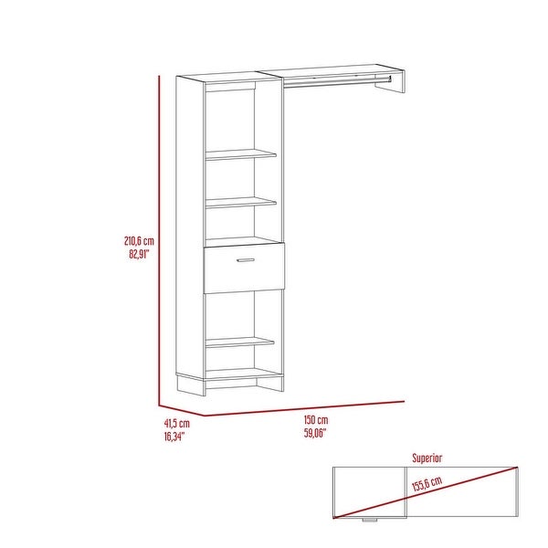 Simple Style Open Wordrob with 4 Shelves and 1 Drawer， Hanging Rob Included - - 37938172