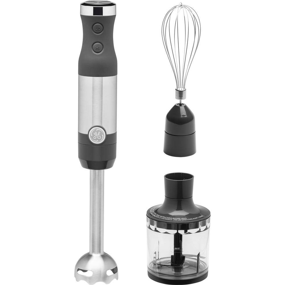 GE 2-Speed Stainless Steel Immersion Hand Blender with Whisk Blending and Chopping Jar Attachments G8H1AASSPSS