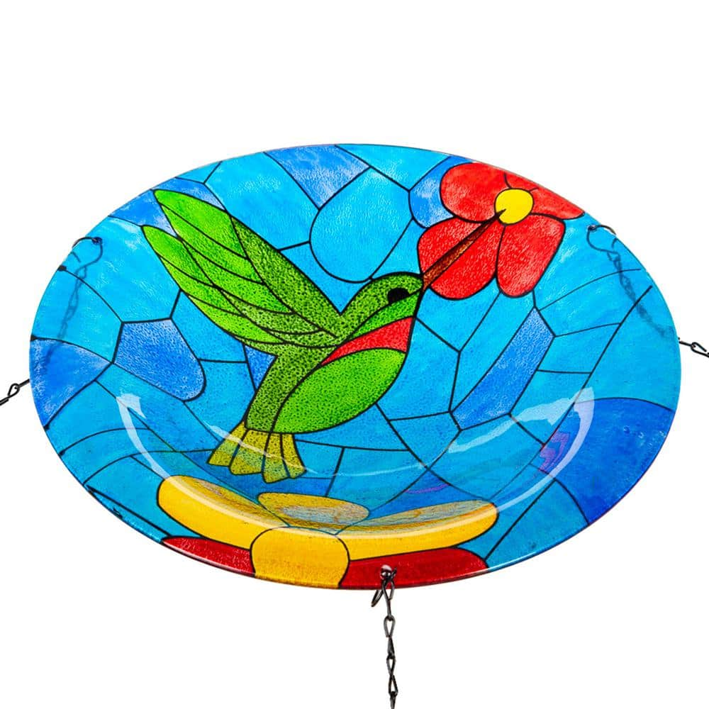 Evergreen Hummingbird 14 in. Glass Hanging Birdbath 2GB7009