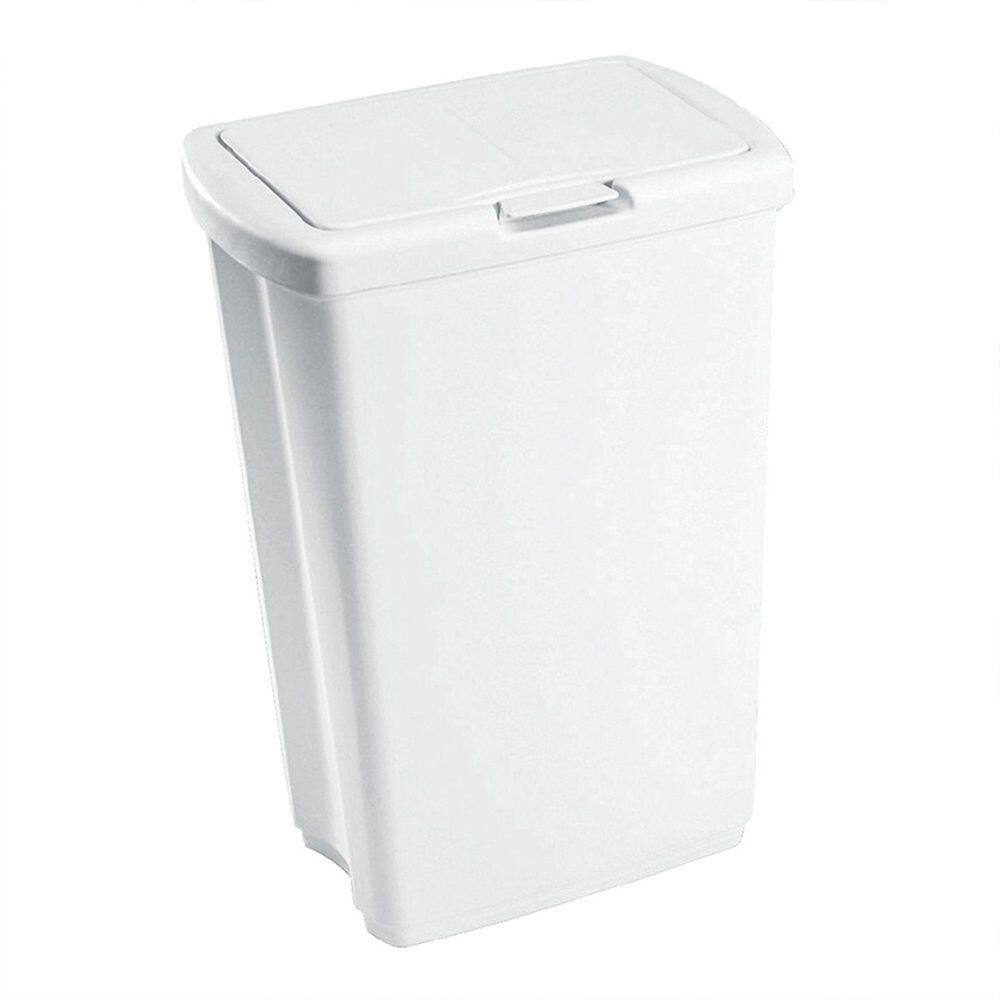 Rubbermaid 13.25 Gal. White Rectangular Spring-Top Lid Wastebasket Trash Can FG233900WHT