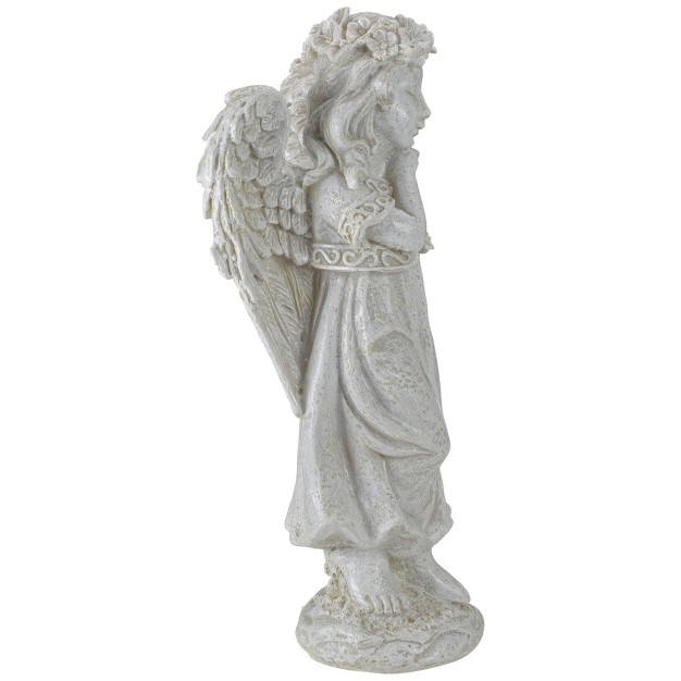 Ivory Standing Angel With Floral Crown Outdoor Garden Statue