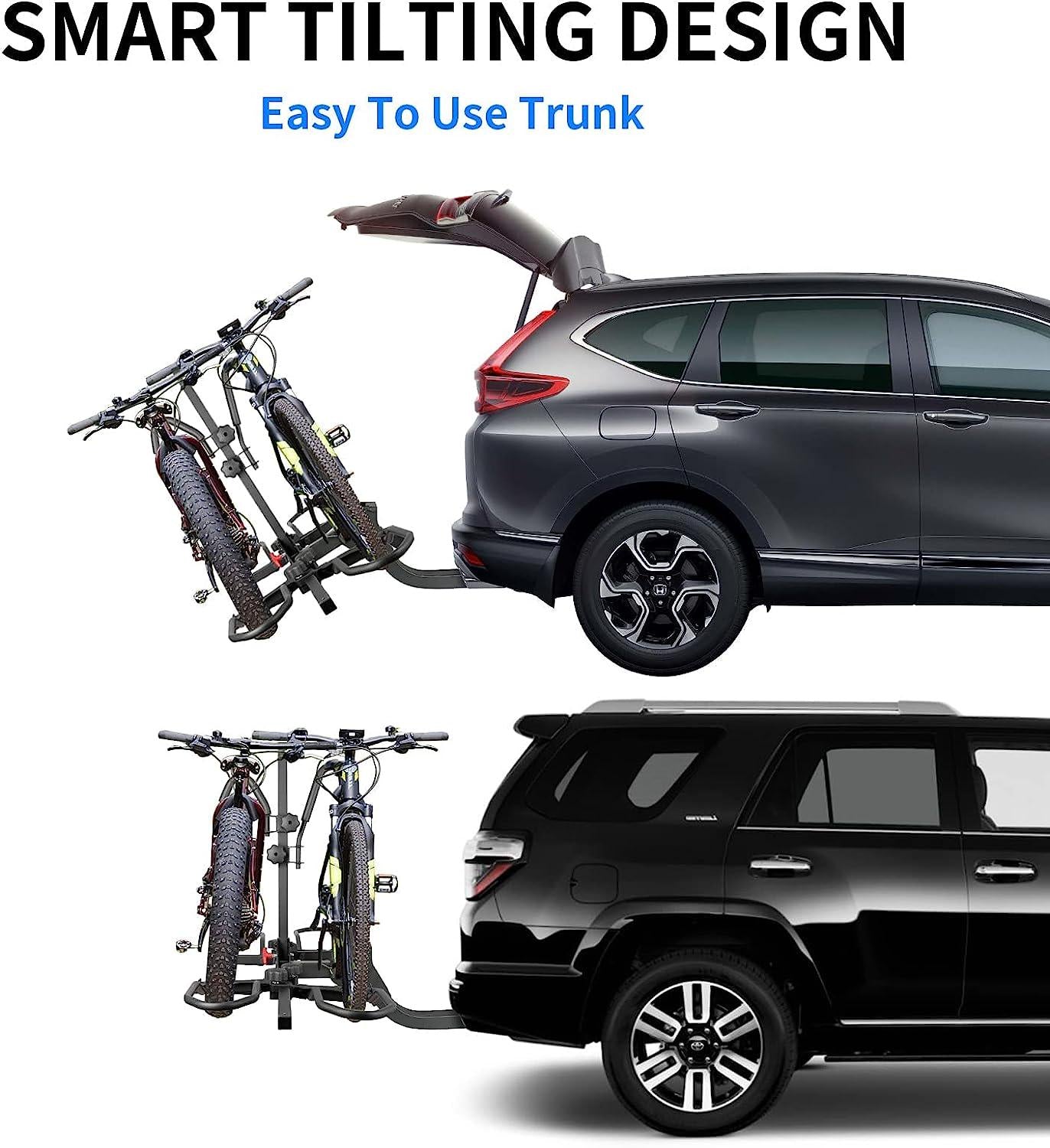 Hitch Bike Rack, Wobble Free Smart Tilting Folding Bicycle Car Racks for Standard, Fat Tire and Electric Bike, 2-Bike 120 lbs Capacity, 2-inch Receiver