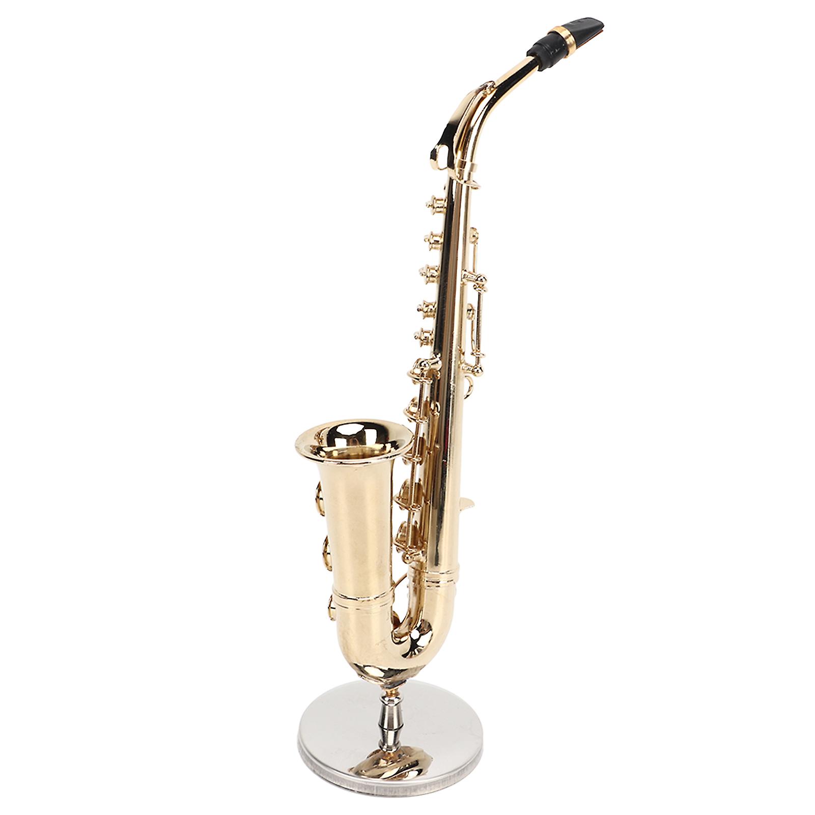 Miniature Alto Saxophone Replica with Stand and Case Mini Sax Musical Instrument Dollhouse Model Ornament 6.3 Inch