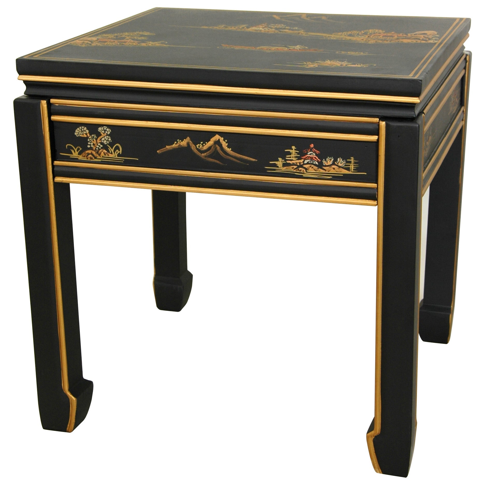 Oriental Furniture Square Handpainted Ming Table, Black