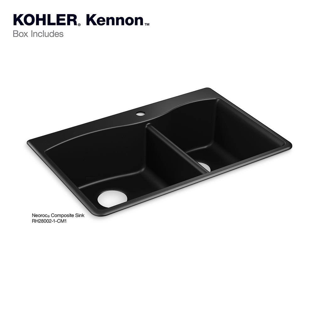 KOHLER Kennon 33 in. Drop-in 6040 Double Bowl Neoroc Granite Composite 1-Hole Kitchen Sink in Matte Black K-RH28002-1-CM1