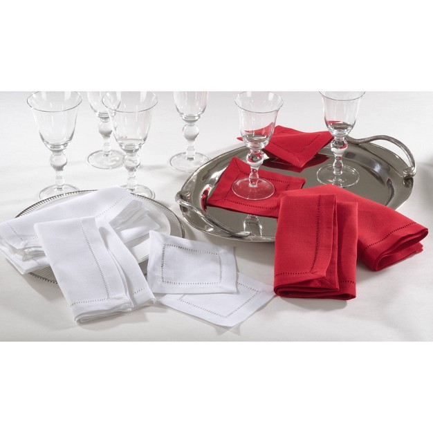 Hemstitched Design Border Dinner Napkins Red Saro Lifestyle