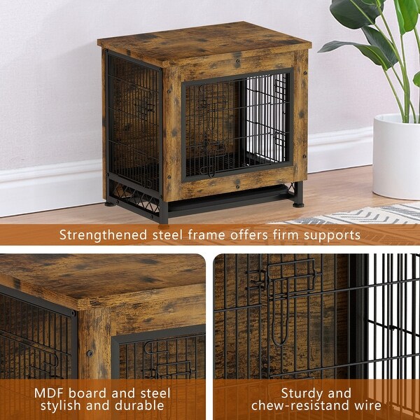 Grondin Industrial Style Wooden Dog Crate Furniture Style Dog Kennel with 3 Doors and Bottom Slide Out Tray