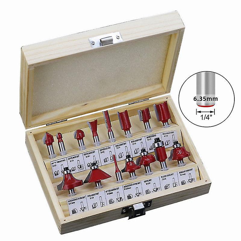 15pcs Router Bit Set Trimming Straight 1/4 Shank Woodworker Milling Cutter For Trimming Machine Wood Bearing Cove Box Bit