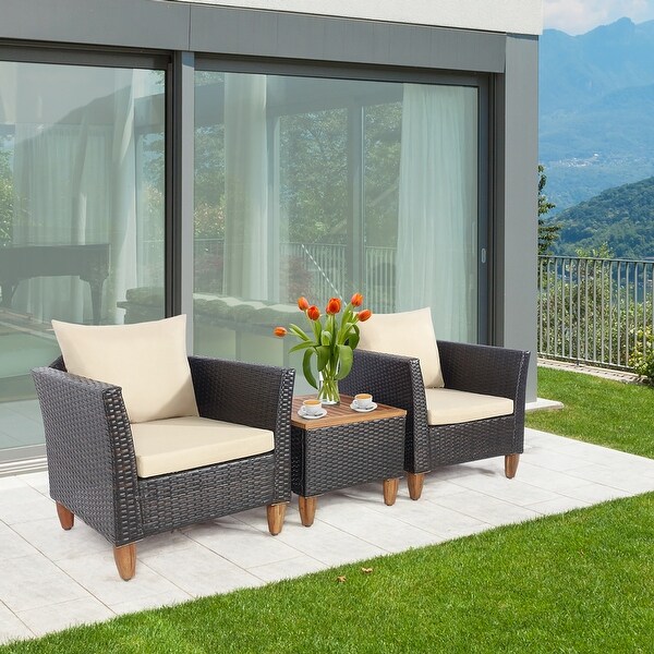 3 Piece Patio Furniture Set Outdoor Rattan Bistro Sofa Set