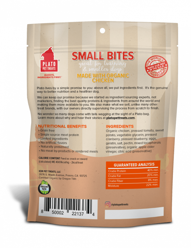 Plato Small Bites Organic Chicken Dog Treats