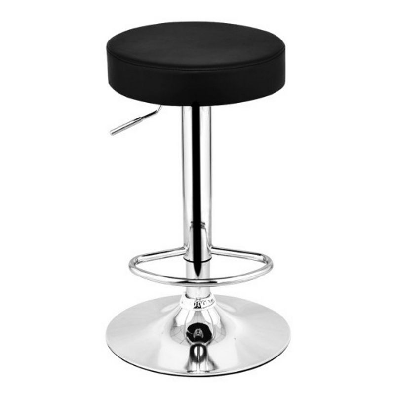 Set Of 2 Round Leather Seat Chrome Leg Adjustable Hydraulic Swivel Bar Stool-white