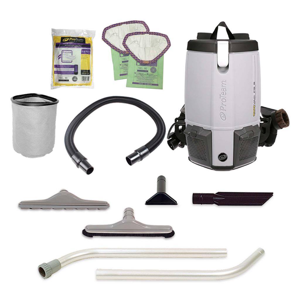 ProTeam ProVac FS 6 6 Quart Commercial Backpack Vacuum with ProLevel Filtration and Restaurant Tool Kit 107363