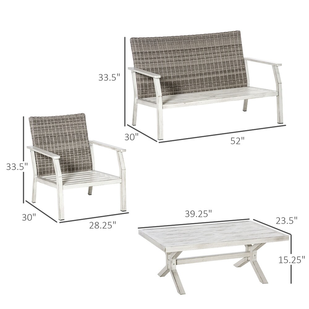 Outsunny 4 Pieces Patio Wicker Sectional Conversation Sets  Outdoor PE Rattan Aluminum Frame Loveseat Furniture