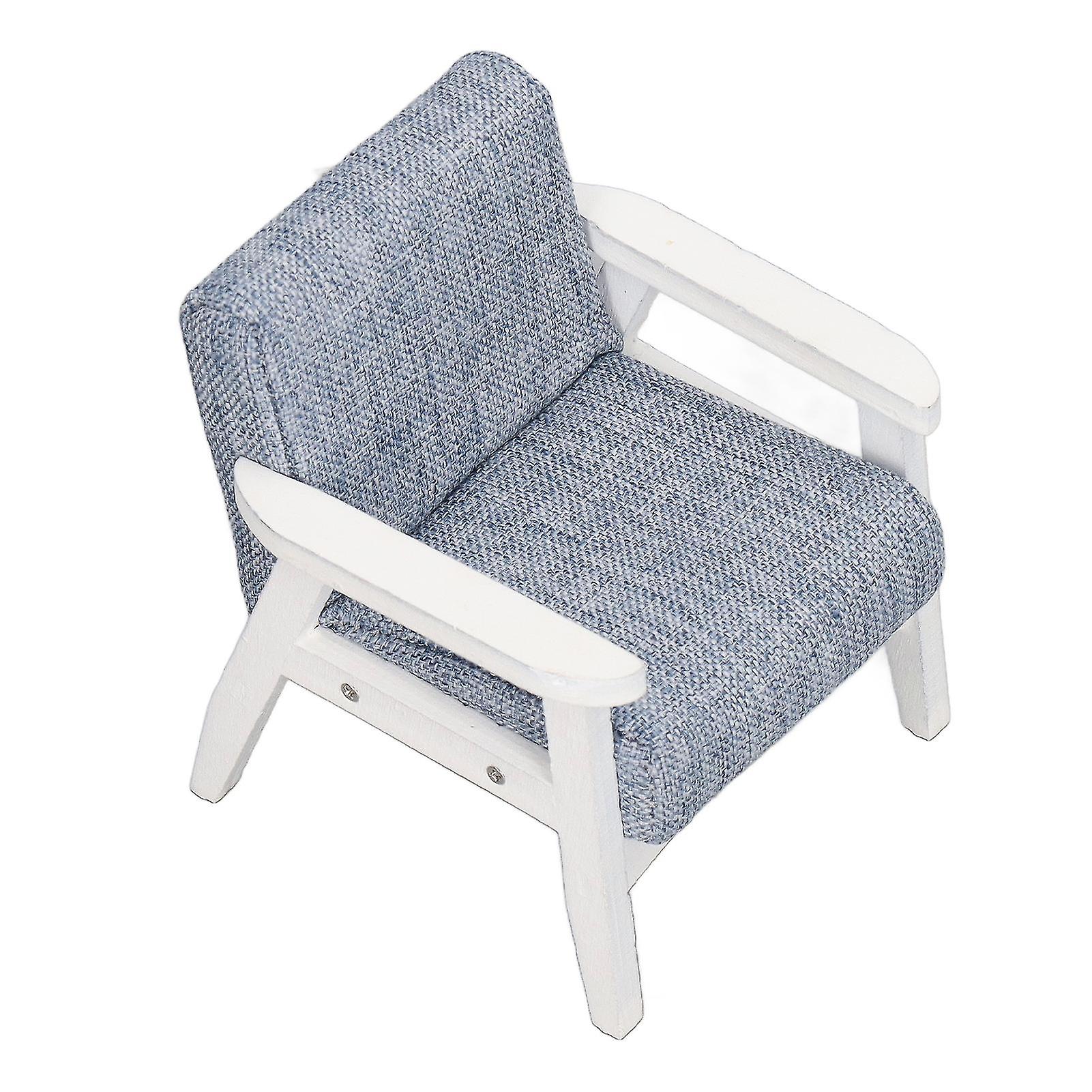 Miniature Armchair 1/12 Scale White Armrest Blue Grey Vivid Single Sofa Doll House Toys for Decoration