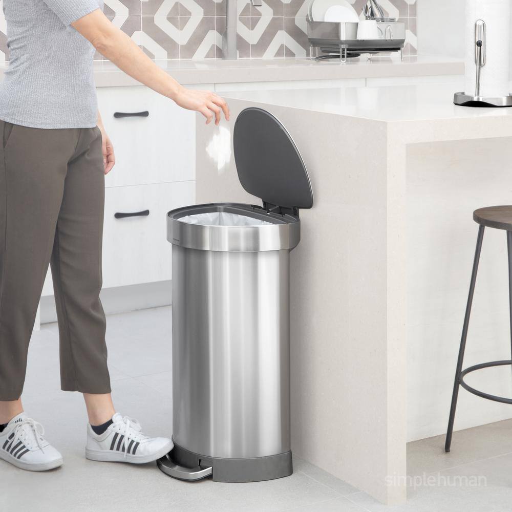 simplehuman 45-Liter Fingerprint-Proof Brushed Stainless Steel Semi-Round Metal Household Trash Can CW2030