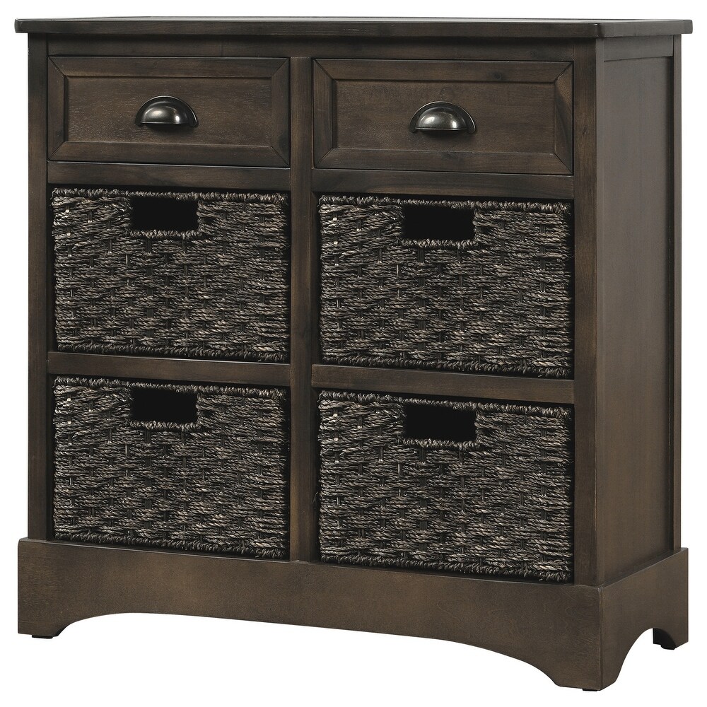 Storage Cabinet with Two Drawers and Four Classic Rattan Basket