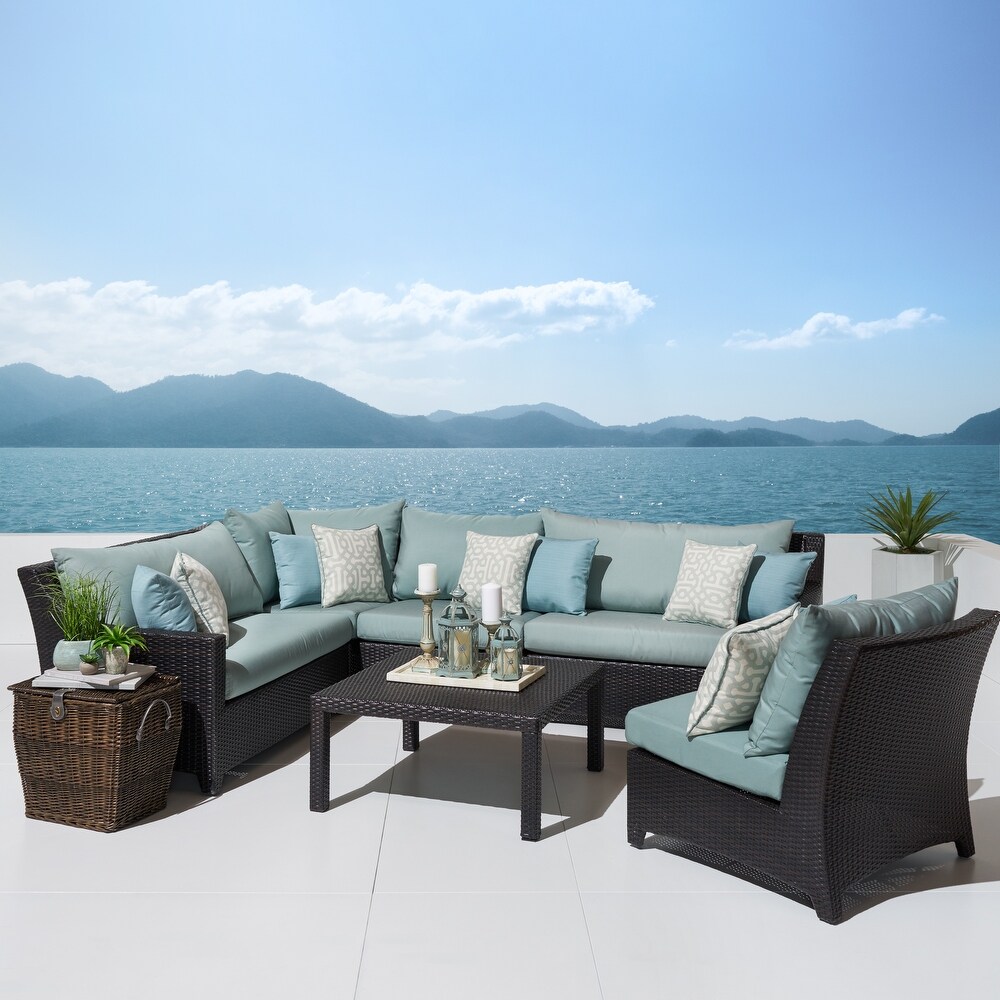 Deco 6 Piece Sunbrella Outdoor Patio Sectional And Table Set