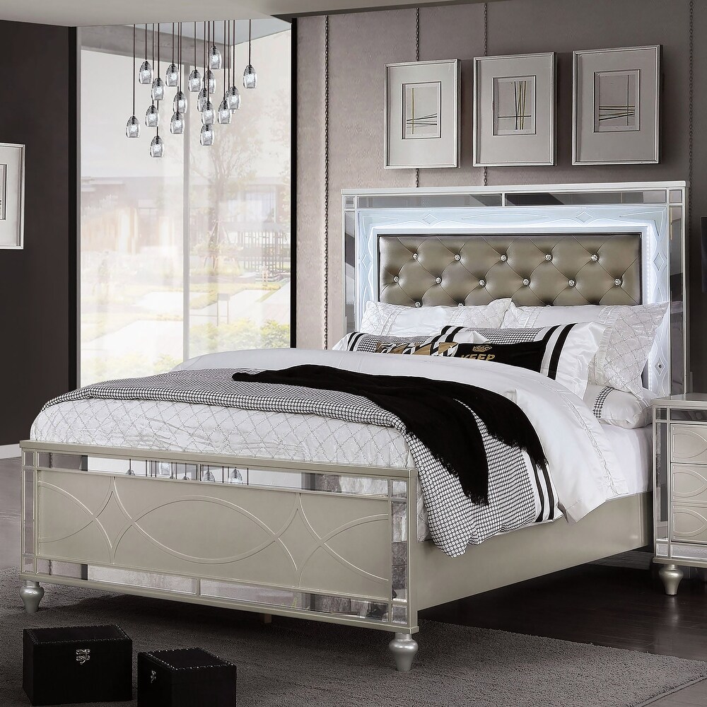 Briscoe Transitional Silver Wood LED 2 Piece Panel Bed and Dresser Set by Furniture of America